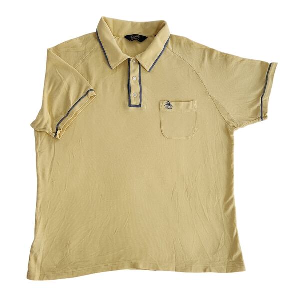 Original Penguin Yellow Polo Shirt Men’s Size L Pocket Logo Cotton Retro Mod - Picture 1 of 7